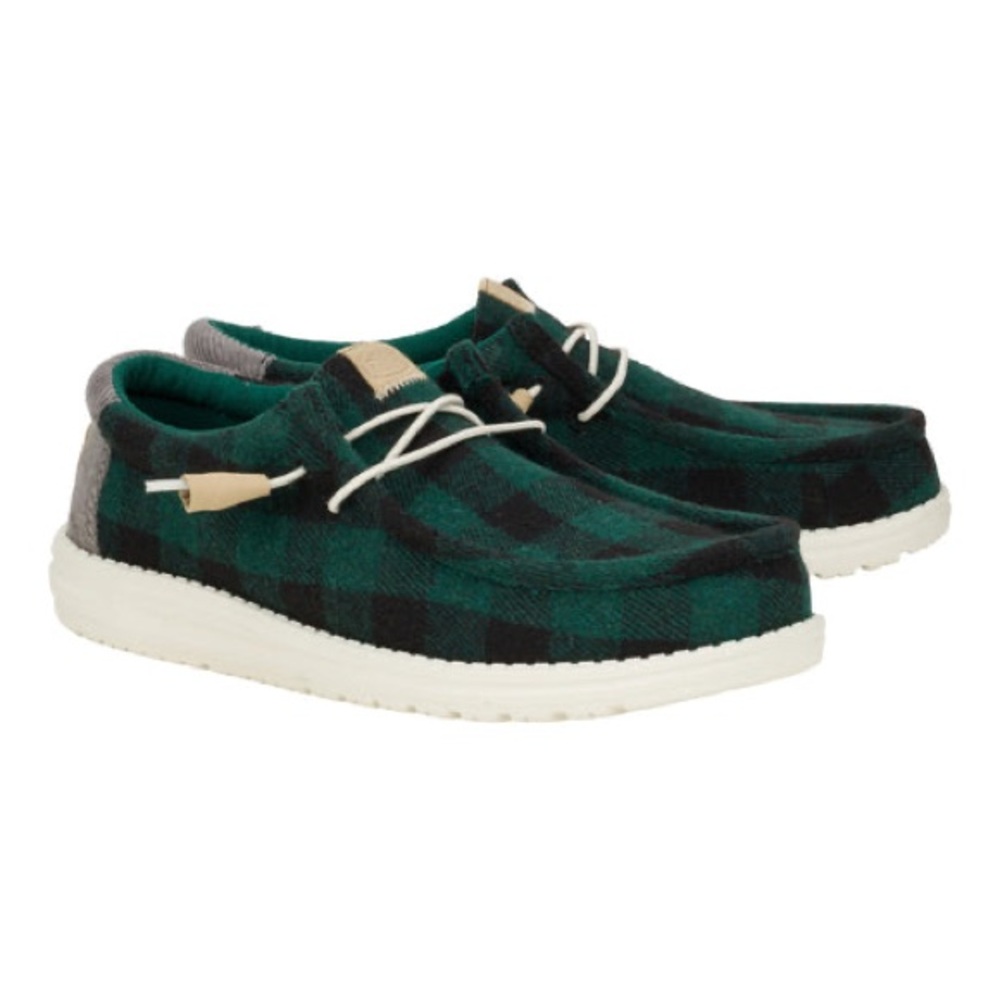 Hey Dude Green and Black Slip-On Loafers with Plaid Design
